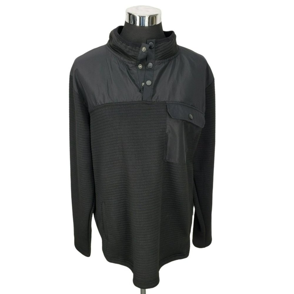 Nomad by Craft Flow Men's Black Pullover Jacket Fleece 1/4 Snap Up Sweater Large